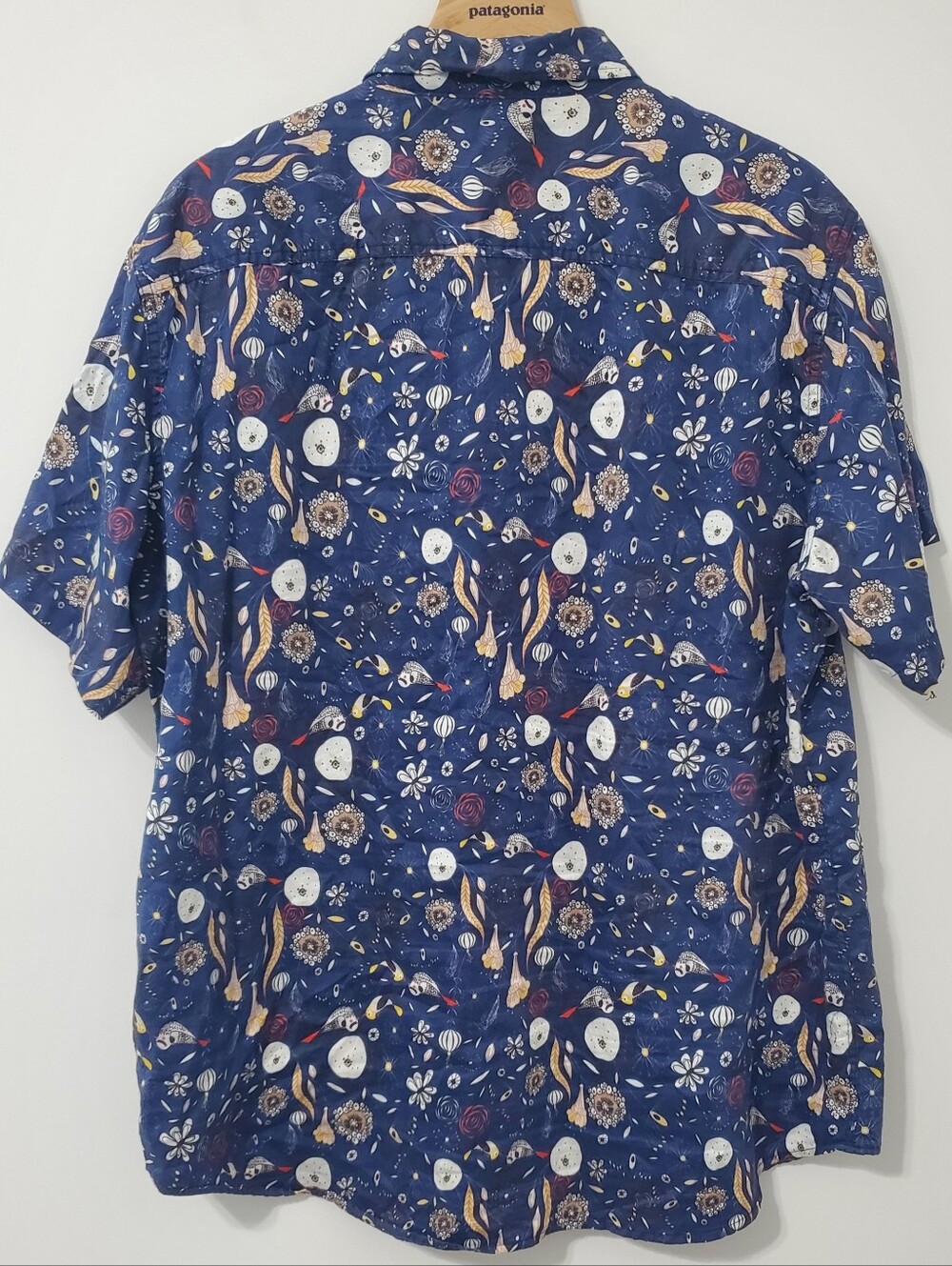 32 Bar Blues Short Sleeve Button Down Shirt Navy Bird Print Mens XL - Picture 4 of 7